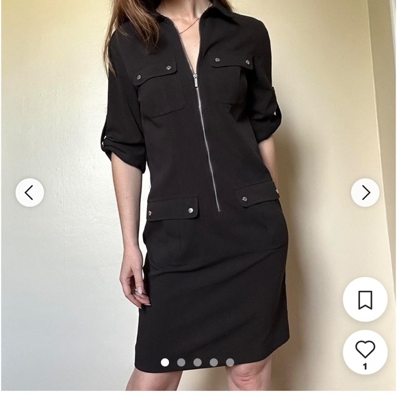 Michael Kors Half Zip Shirt Dress, Black, Size medium - Picture 2 of 11